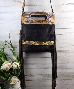 Myra >> MEGA SALE << Black Cowhide & Sunflower Handbag