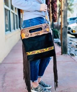 Myra >> MEGA SALE << Black Cowhide & Sunflower Handbag