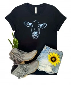 The Cinchy Cowgirl CLOSEOUT- Black Funny Cow Short Sleeve Graphic Tee CLEARANCE GRAPHICS