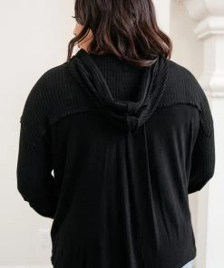 Ave Shops Black Hawk Waffle Knit Hoodie - Stylish Long Sleeve Top for Men & Women 28 Ave Shops Black Hawk Waffle Knit Hoodie