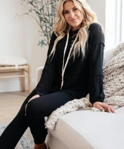 Ave Shops Black Hawk Waffle Knit Hoodie