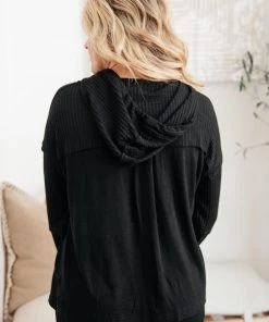 Ave Shops Black Hawk Waffle Knit Hoodie - Stylish Long Sleeve Top for Men & Women 23 Ave Shops Black Hawk Waffle Knit Hoodie