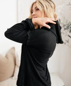 Ave Shops Black Hawk Waffle Knit Hoodie - Stylish Long Sleeve Top for Men & Women 22 Ave Shops Black Hawk Waffle Knit Hoodie