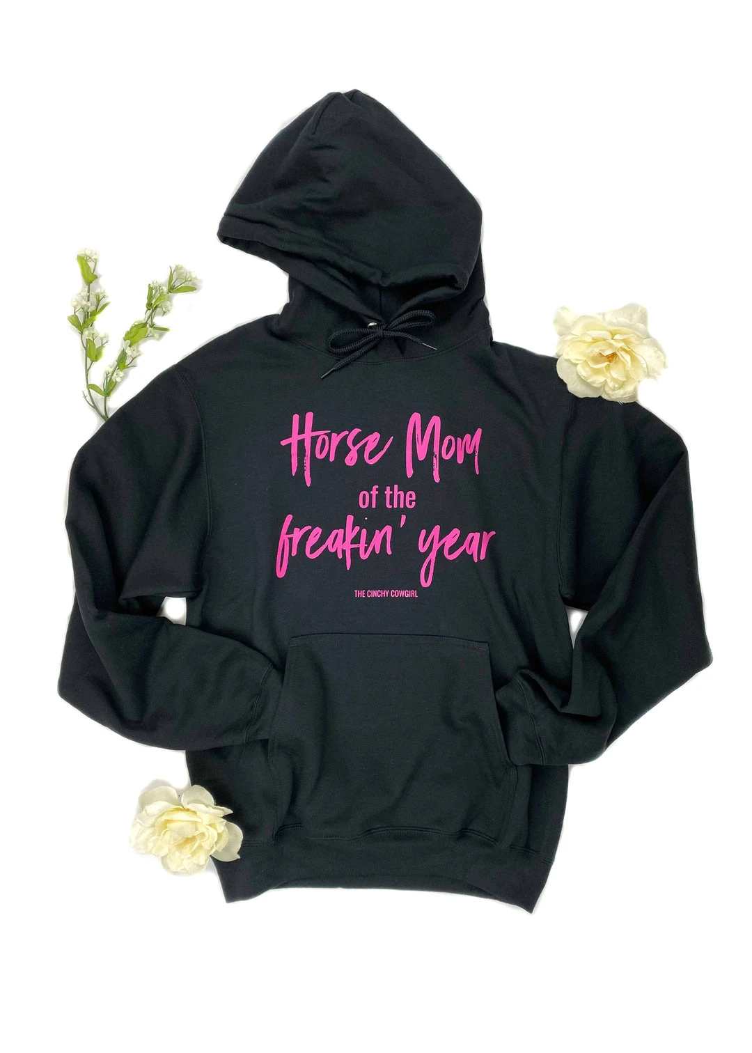 The Cinchy Cowgirl Black Horse Mom Of The Freakin' Year Hoodie - Comfortable Graphic Pullover 3 The Cinchy Cowgirl Clothing Black Horse Mom Of The Freakin' Year Hoodie