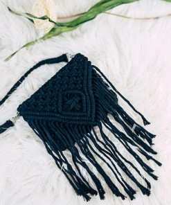 Tassels & Fringe >> MEGA SALE << Black Macramé Small Crossbody Handbag