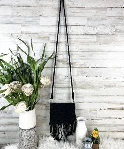 Black Macramé Small Crossbody Handbag with Tassels & Fringe - MEGA SALE -The Cinchy Cowgirl Store BlackMacrameSmallCrossbodyHandbag 1080x