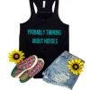 The Cinchy Cowgirl Black Probably Thinking About Horses Graphic Tank