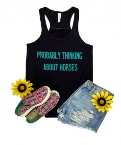 The Cinchy Cowgirl Black Probably Thinking About Horses Graphic Tank