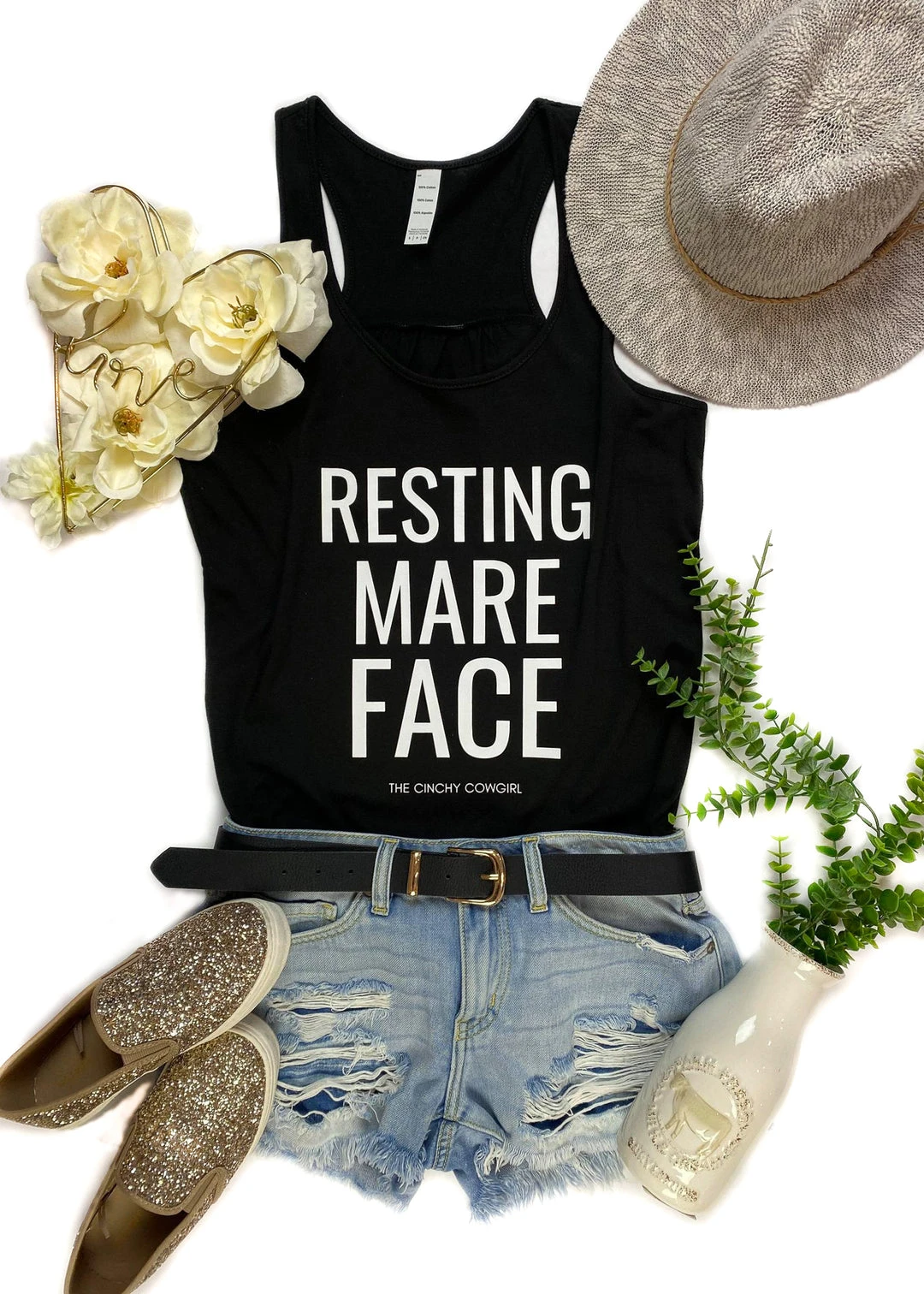 The Cinchy Cowgirl Black Resting Mare Face Graphic Tank Top - Stylish & Comfortable Women's Tank 3 The Cinchy Cowgirl Black Resting Mare Face Graphic Tank Top