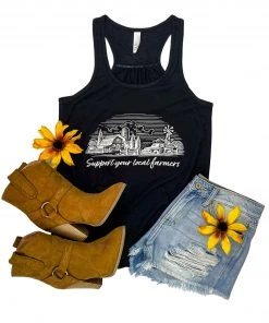 The Cinchy Cowgirl Clothing Black Support Your Local Farmers Tank Top