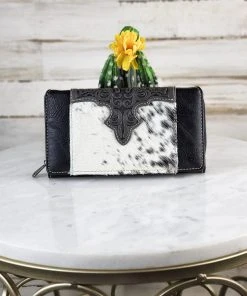 Montana West Wallets & Cardholders Black Tooled Western Cowhide Wallet