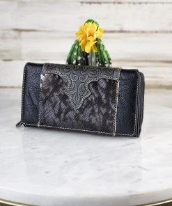 Montana West Wallets & Cardholders Black Tooled Western Cowhide Wallet