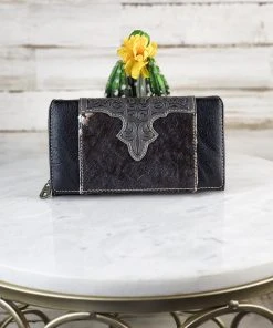 Montana West Wallets & Cardholders Black Tooled Western Cowhide Wallet