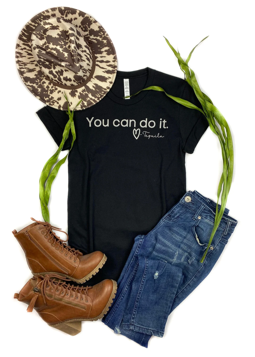 Cinchy Cowgirl Black 'You Can Do It Love Tequila' Short Sleeve Graphic Tee - TCC Clothing 3 The Cinchy Cowgirl Black You Can Do It Love Tequila Short Sleeve Tee Clothing