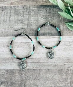 Blue Tortoise Black & Turquoise Beaded Round Earrings Jewelry