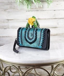 Montana West Black & Turquoise Embossed Wristlet Wallet New Arrivals