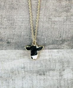 Blue Tortoise Jewelry Black & White Cowhide Cow Necklace