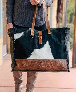 Myra Handbags & Wallets Cowhide Floral Tooled Weekender Bag