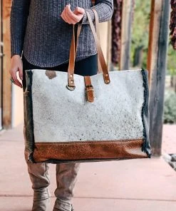 Myra Handbags & Wallets Cowhide Floral Tooled Weekender Bag