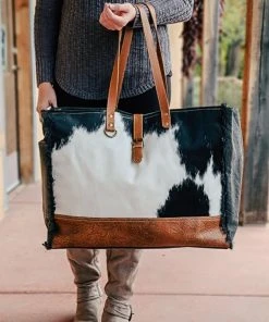 Myra Handbags & Wallets Cowhide Floral Tooled Weekender Bag
