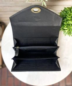 Myra Black & White Cowhide Floral Tooled Wallet Handbags & Wallets