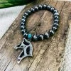 Blue Tortoise Black & White Cowhide Horse Bracelet Jewelry