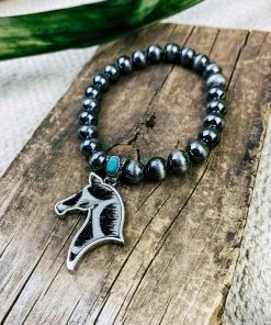 Blue Tortoise Black & White Cowhide Horse Bracelet Jewelry