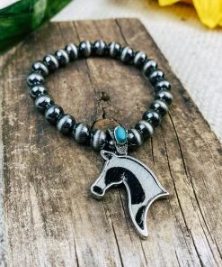 Blue Tortoise Black & White Cowhide Horse Bracelet Jewelry