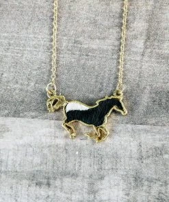 Blue Tortoise Black & White Cowhide Horse Necklace Jewelry