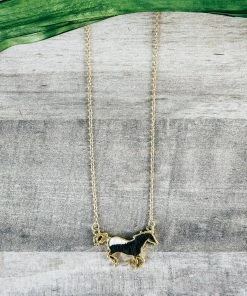 Blue Tortoise Black & White Cowhide Horse Necklace Jewelry