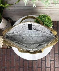 Myra Black & White Cowhide Laptop Handbag