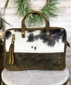 Myra Black & White Cowhide Laptop Handbag