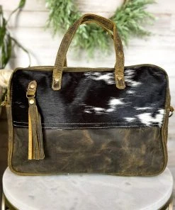 Myra Black & White Cowhide Laptop Handbag