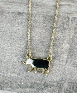 Blue Tortoise Jewelry Black & White Cowhide Pig Necklace