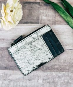 Myra Handbags & Wallets Black & White Cowhide Zip Card Holder