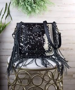 Sixtease MEGA SALE - Black, White & Silver Cowhide Fringe Handbag for Women -The Cinchy Cowgirl Store Black White SilverCowhideFringeHandbag3 1080x