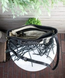 Sixtease MEGA SALE - Black, White & Silver Cowhide Fringe Handbag for Women -The Cinchy Cowgirl Store Black White SilverCowhideFringeHandbag4 1080x