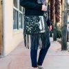Sixtease >> MEGA SALE << Black, White & Silver Cowhide Fringe Handbag