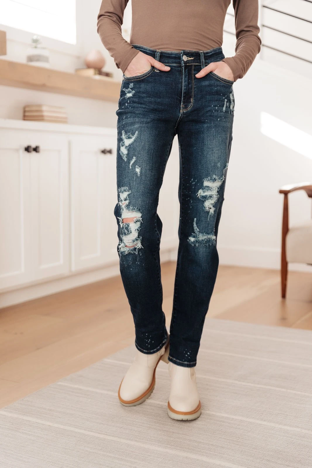 Ave Shops Bleach Splash Boyfriend Jeans - Trendy Distressed Denim for Women 8 Ave Shops Bleach Splash Boyfriend Jeans