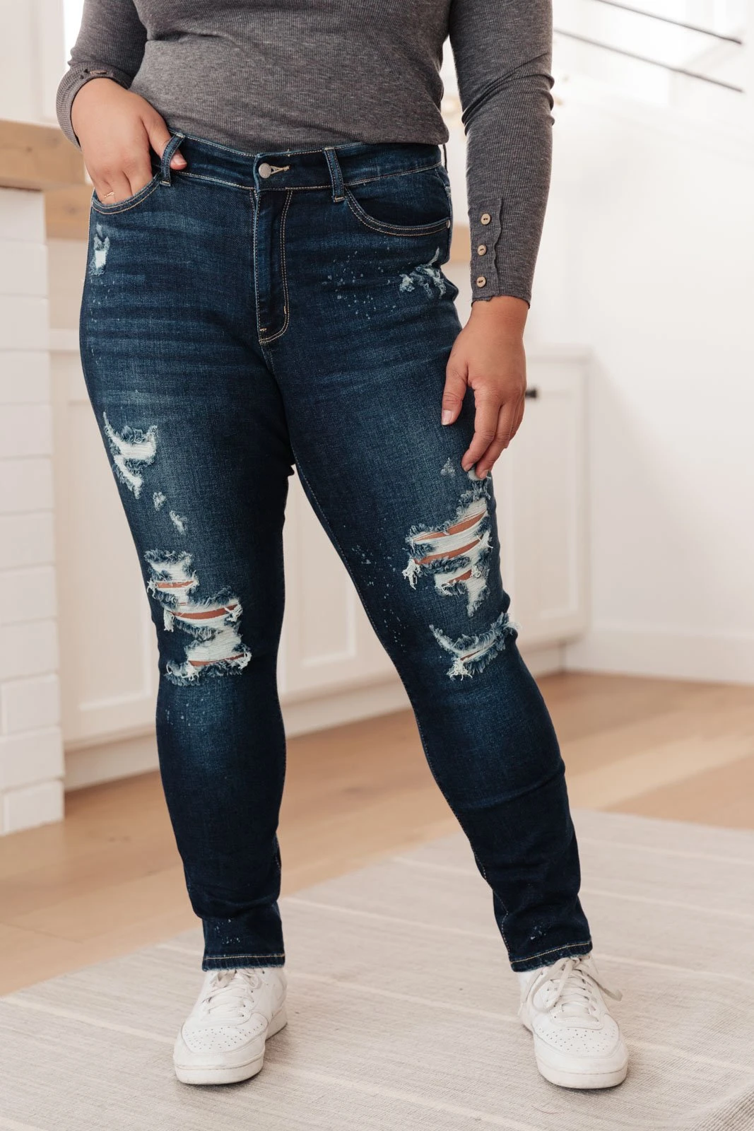 Ave Shops Bleach Splash Boyfriend Jeans - Trendy Distressed Denim for Women 14 Ave Shops Bleach Splash Boyfriend Jeans