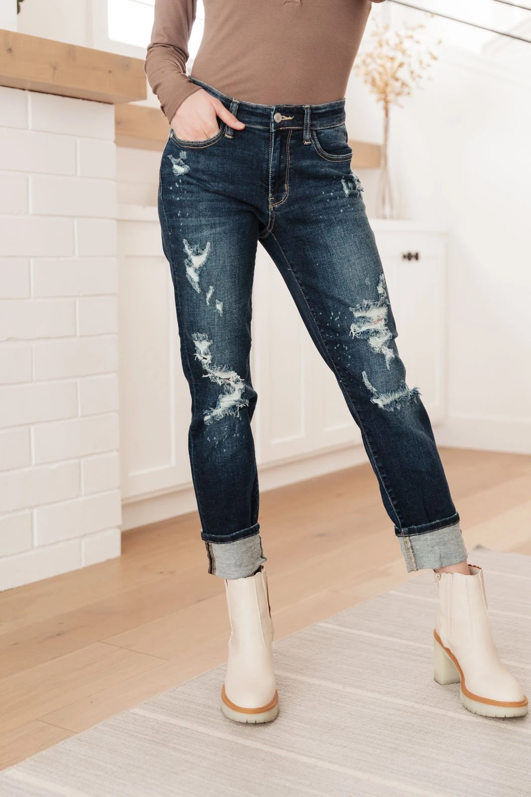 Ave Shops Bleach Splash Boyfriend Jeans - Trendy Distressed Denim for Women 7 Ave Shops Bleach Splash Boyfriend Jeans