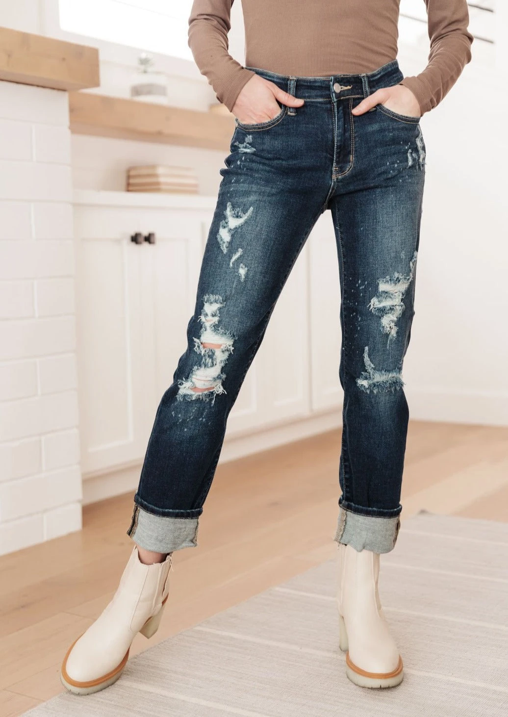Ave Shops Bleach Splash Boyfriend Jeans - Trendy Distressed Denim for Women 3 Ave Shops Bleach Splash Boyfriend Jeans