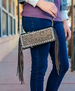 Myra Blooming Cowhide & Fringe Crossbody/Clutch Handbags & Wallets