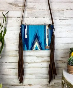 American Darling Handbags & Wallets Blue Aztec Saddle Blanket & Floral Tooled Leather Crossbody