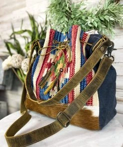 Myra Blue Aztec & Cowhide Bucket Handbag | Stylish Crossbody Handbag for Women 10 Myra Blue Aztec & Cowhide Bucket Handbag Handbags & Wallets