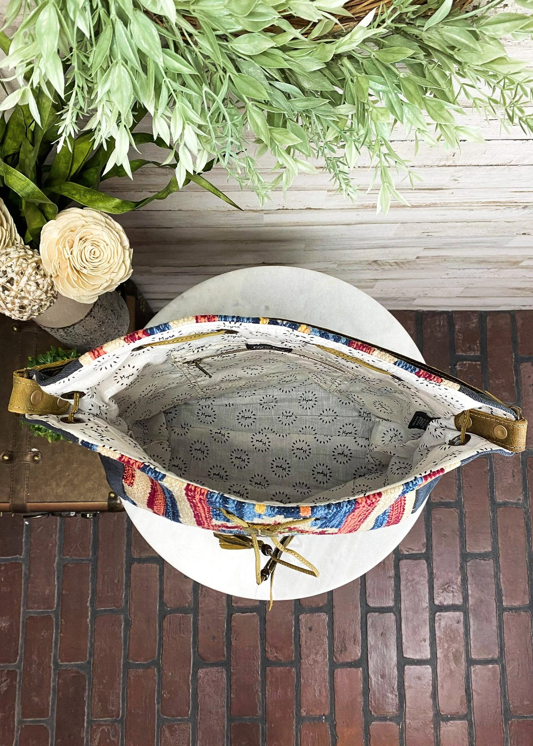 Myra Blue Aztec & Cowhide Bucket Handbag | Stylish Crossbody Handbag for Women 7 Myra Blue Aztec & Cowhide Bucket Handbag Handbags & Wallets