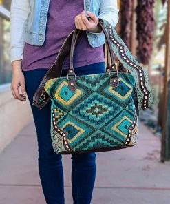 Myra >> MEGA SALE << Blue Boho Aztec & Floral Tooled Handbag