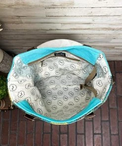 Myra MEGA SALE Blue Boho Aztec & Floral Tooled Handbag – Stylish & Trendy Women's Bag -The Cinchy Cowgirl Store BlueBohoAztec FloralTooledToteHandbag 1080x