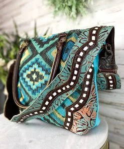 Myra MEGA SALE Blue Boho Aztec & Floral Tooled Handbag – Stylish & Trendy Women's Bag -The Cinchy Cowgirl Store BlueBohoAztec FloralTooledToteHandbag 2 1080x