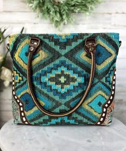 Myra >> MEGA SALE << Blue Boho Aztec & Floral Tooled Handbag
